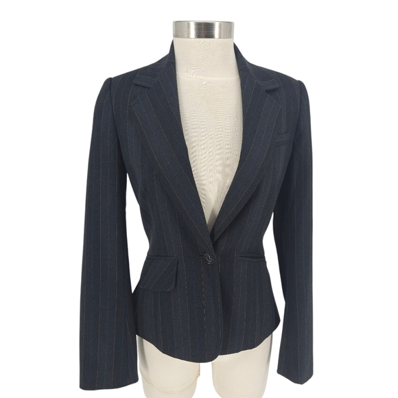 Club Monaco Blazer Wool Gray Pinstripe Long Sleeve 1 Button Career Jacket 4 - Picture 1 of 7